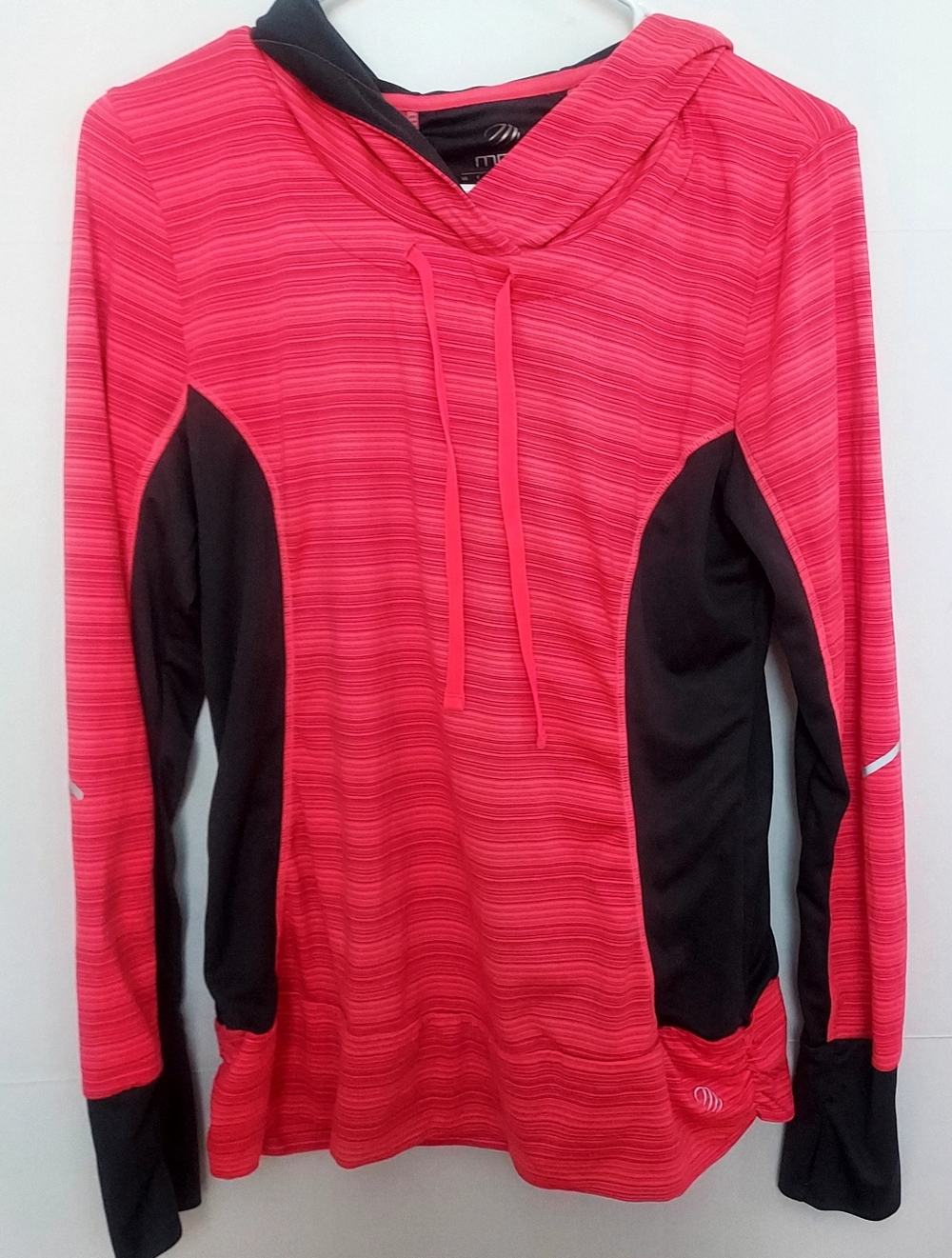 MPG Pink Striped Hooded Performance Top with Black Interior Size Large Logo
